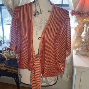 Zara Striped Tie Front Light Knit Top M